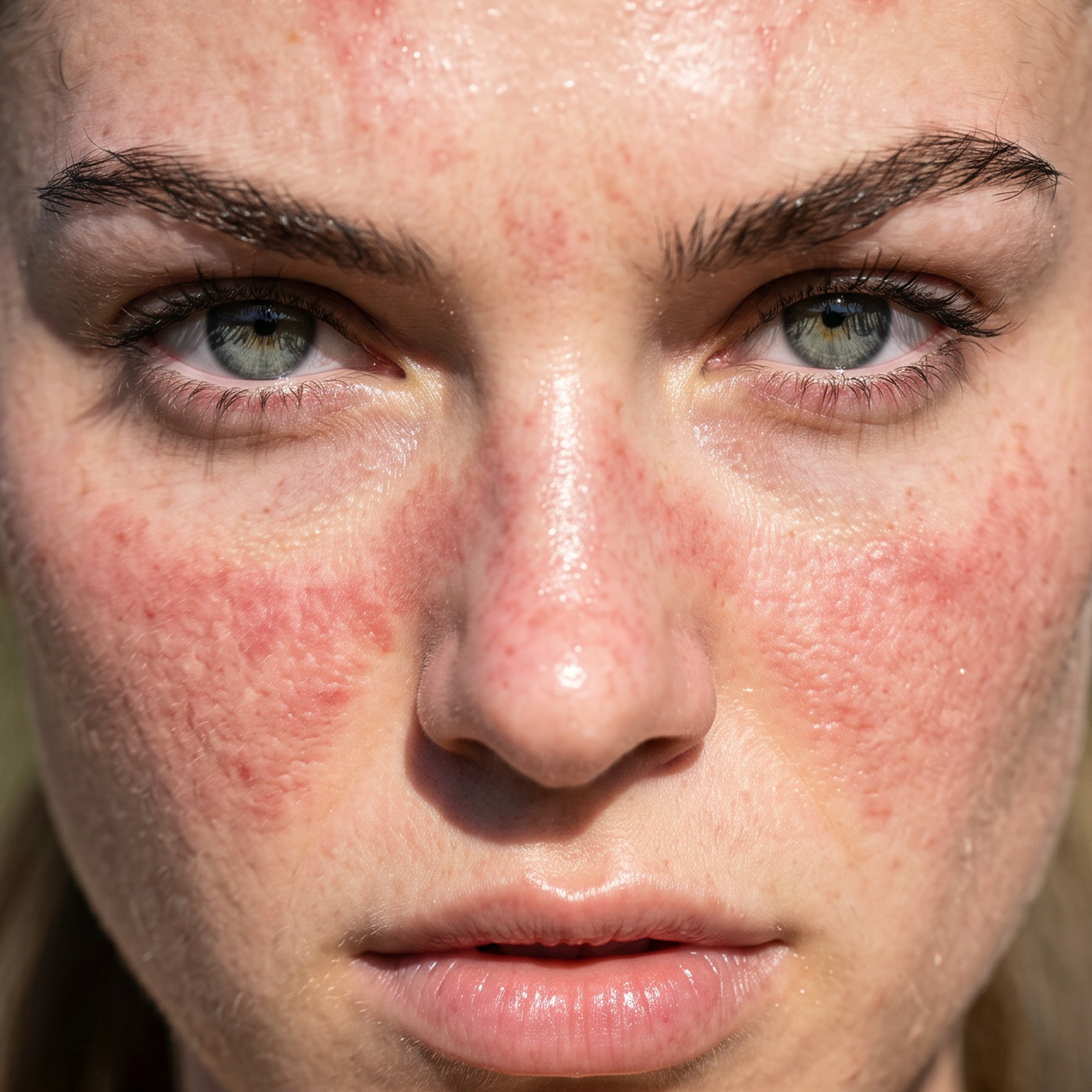 Sunlit skin showing uneven tone along the cheek